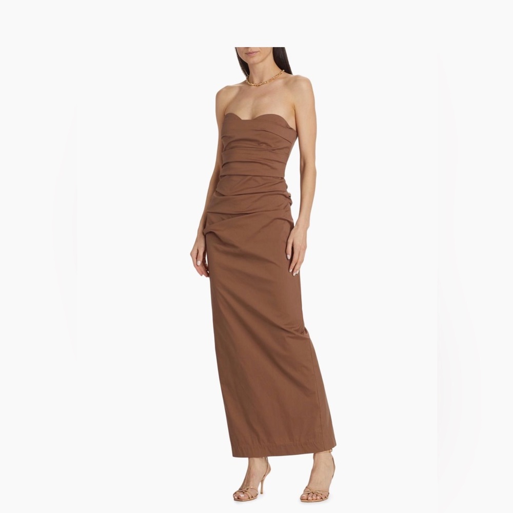 SIR the label Alba Ruched Strapless Dress Gown Mocha Sz 0 (US 2) NWT